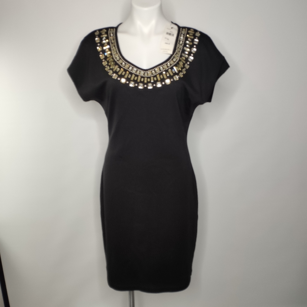 Grayse Black Dress NWT Size XL Embellished Neck - Picture 1 of 10